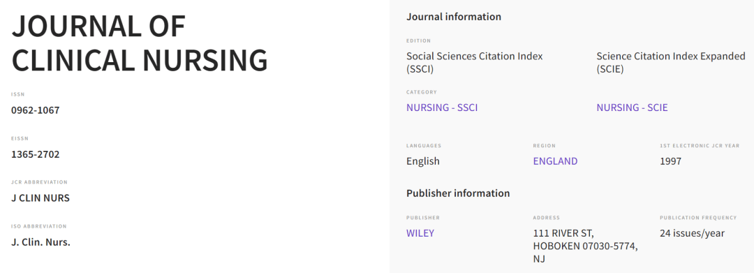 SCI投稿特殊要求之Journal of Clinical Nursing